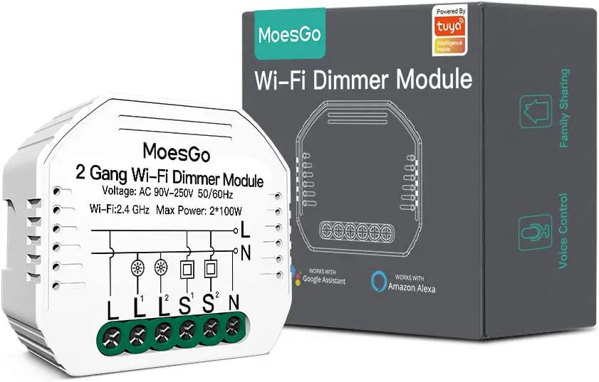 MoesGo WiFi Interruptor Luz con Dimmer Inteligente Inalámbrico, compatible con la app Smart Life/Tuya Alexa/Google Home