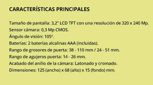 Características principales de Mirilla Digital AYR 752.