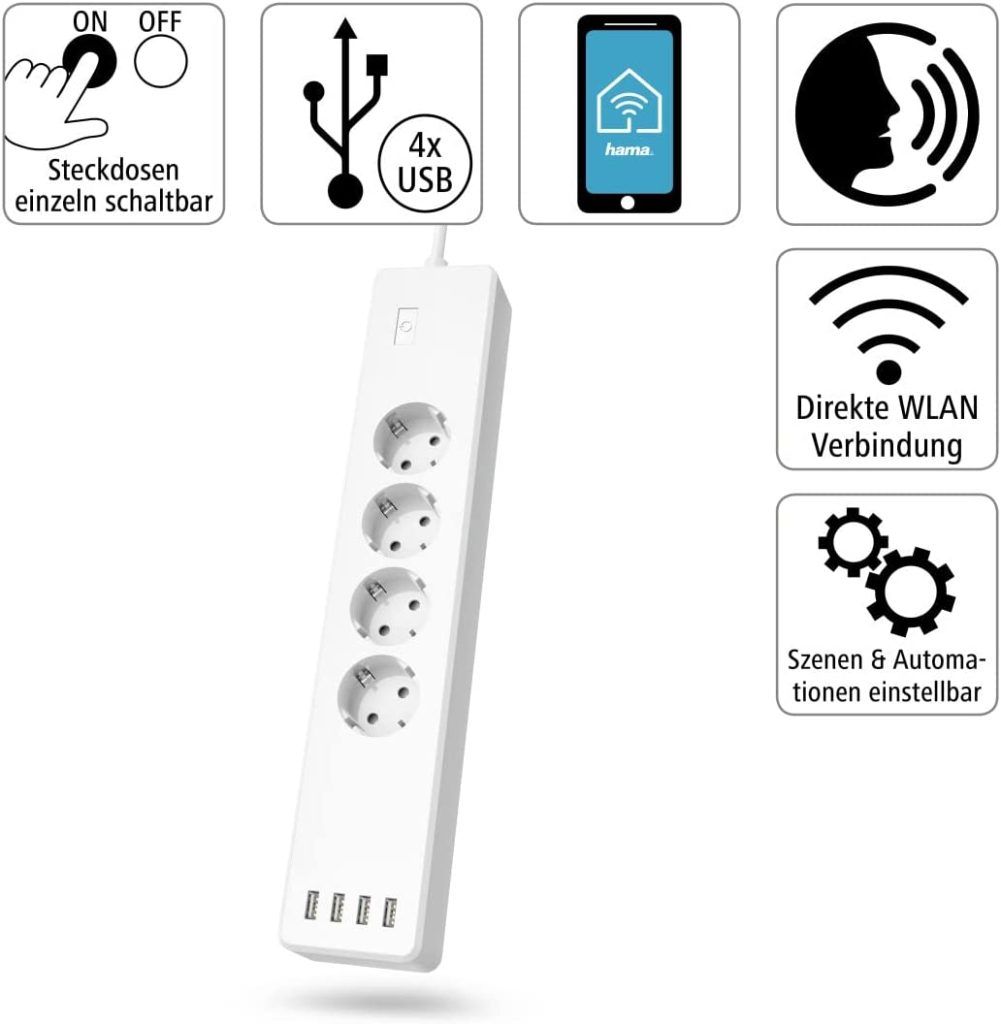 Hama | Regleta Inteligente WiFi con 4 enchufes y 4 USB 