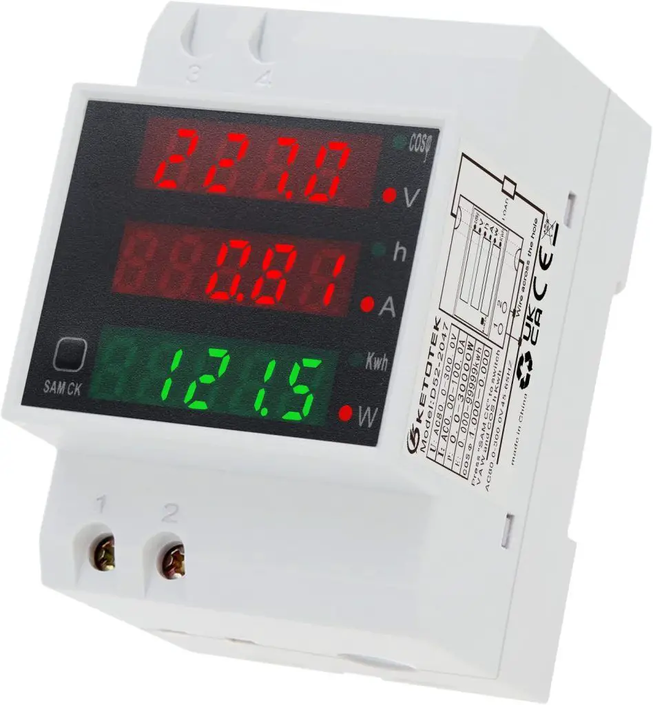 Medidor de Consumo Electrico Digital AC80-300V 100A KETOTEK, Voltímetro Amperímetro.