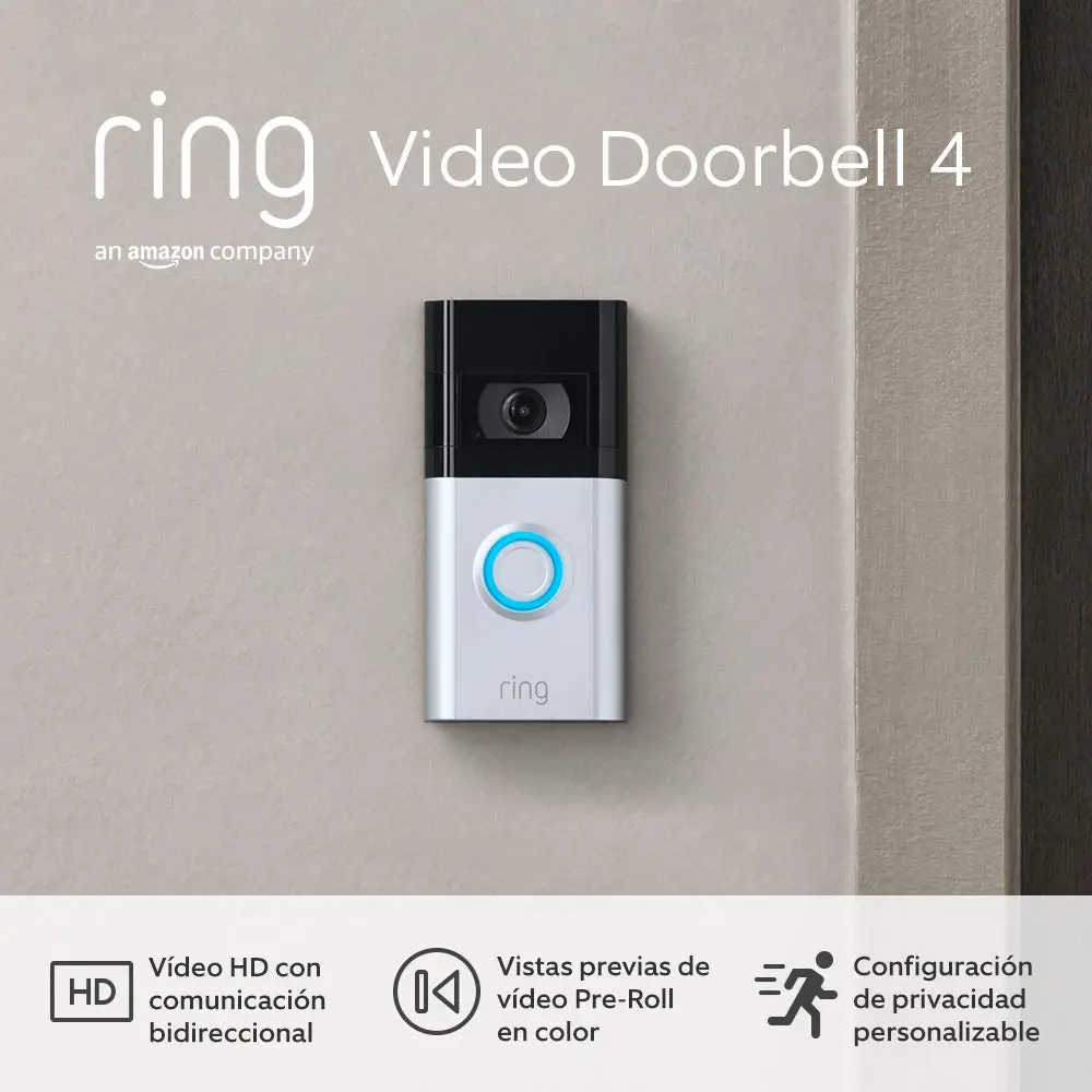 Ring Video Doorbell 4 de Amazon / Vídeo HD con comunicación bidireccional, vistas previas de vídeo Pre-Roll en color.